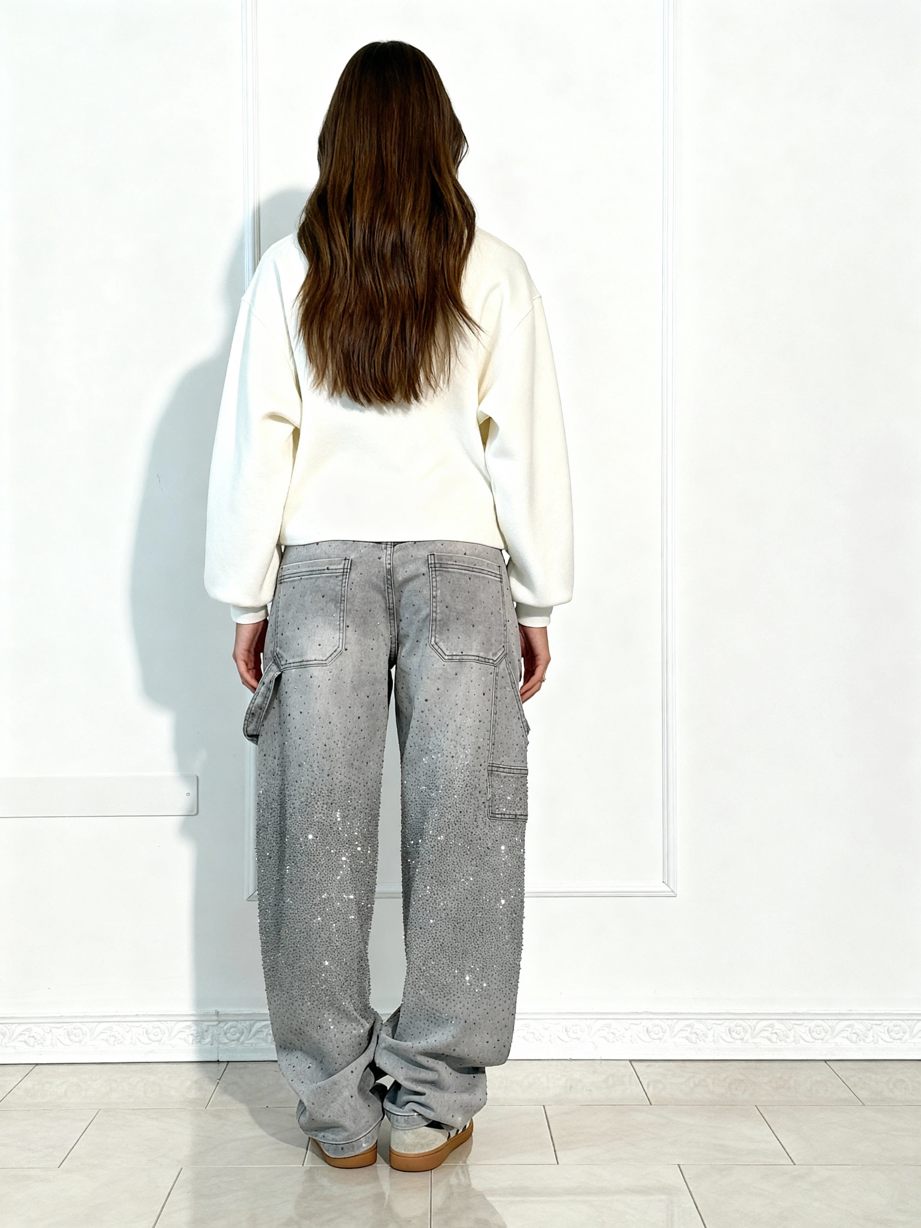 Pantalón Galaxy | Denim ancho con brillo de cristales