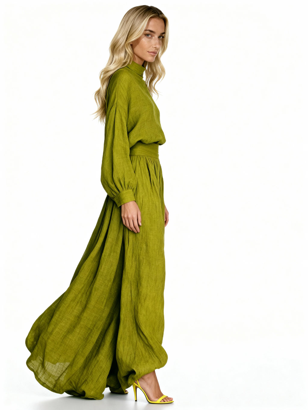 Karyna | Conjunto fluido de lino con blusa amplia y pantalón tipo falda