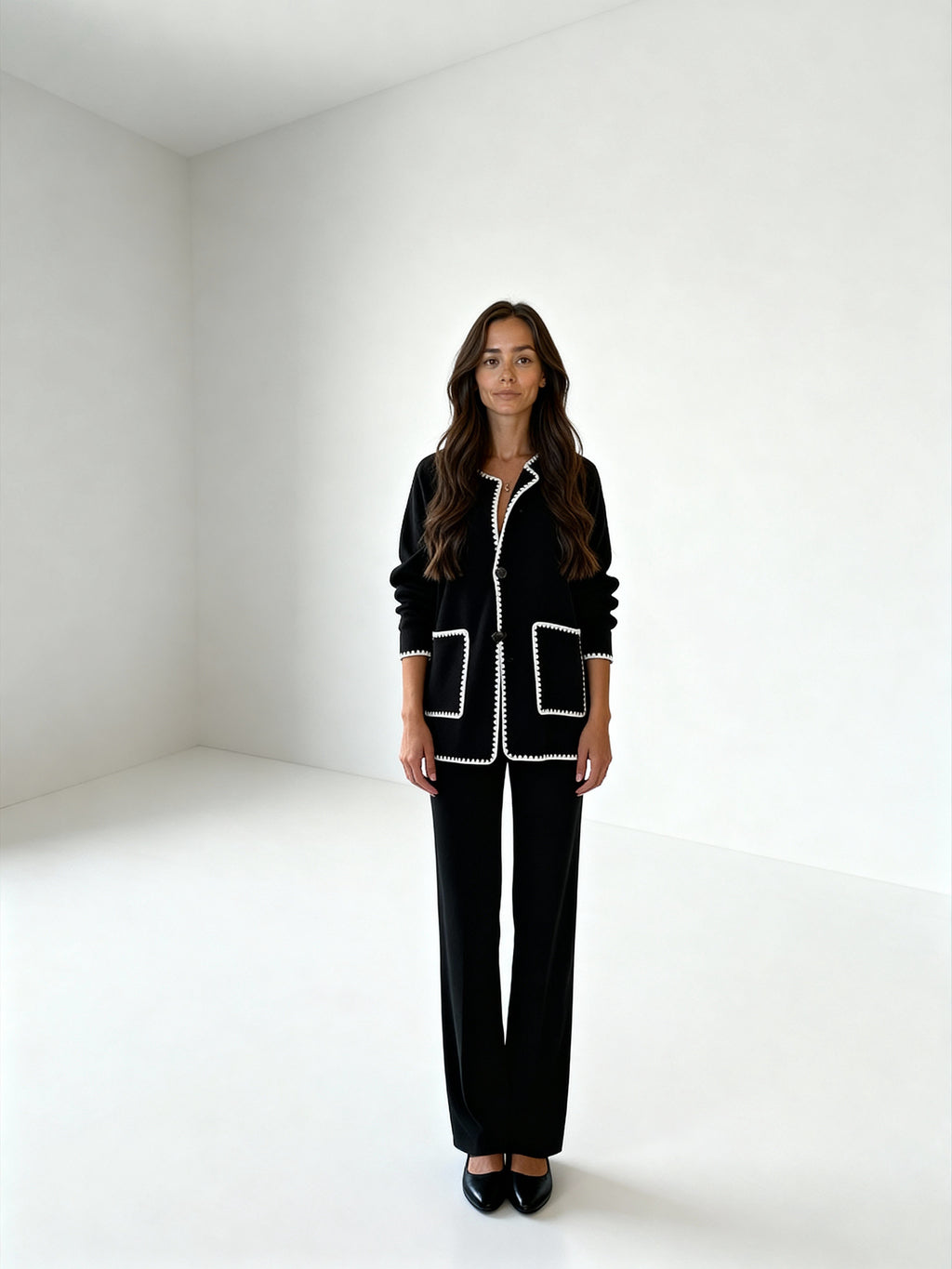 Conjunto Paris Knit | Chaqueta con ribete contrastado y pantalón fluido