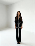 Conjunto Paris Knit | Chaqueta con ribete contrastado y pantalón fluido