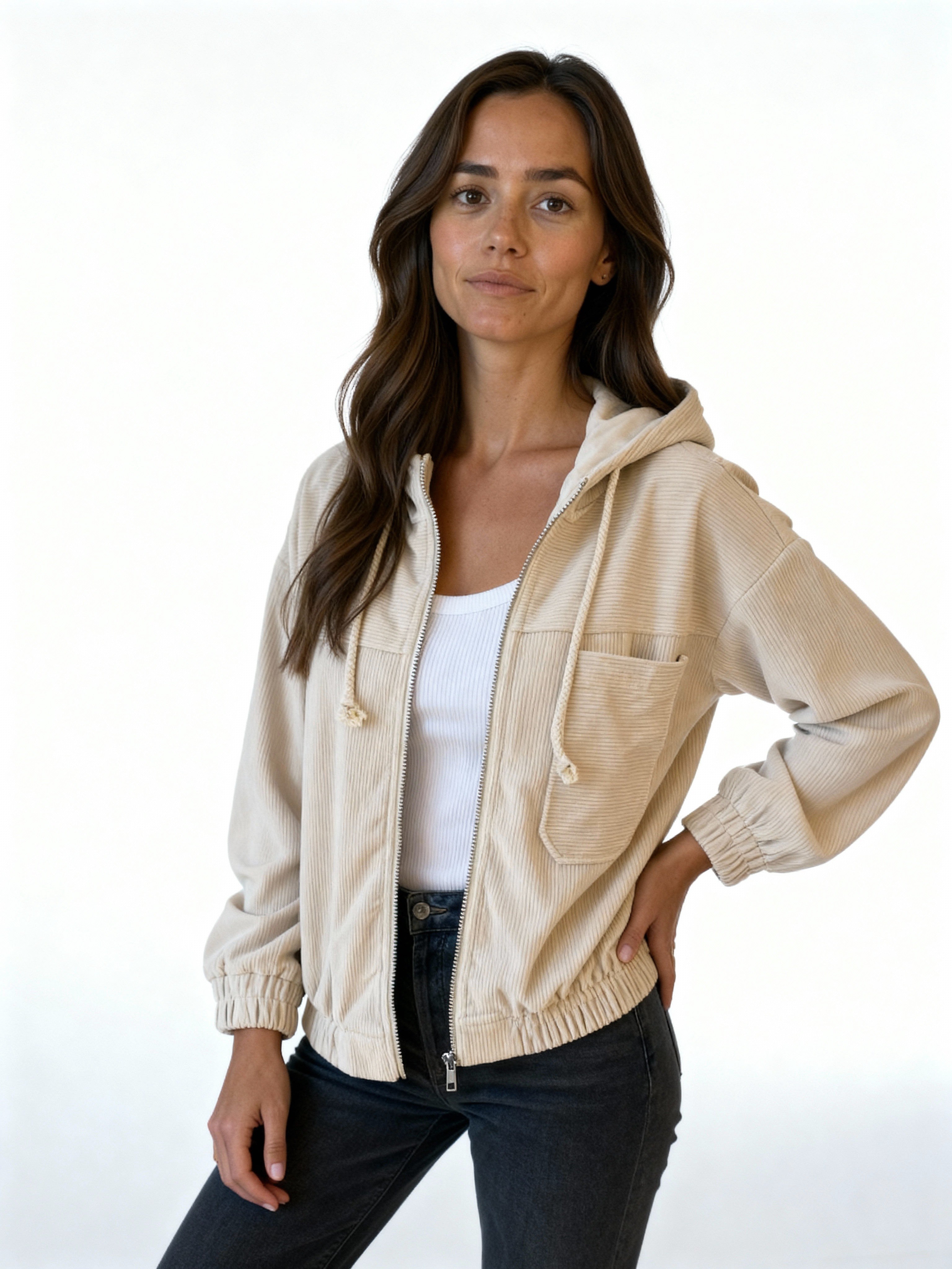 Nara | Chaqueta de pana con capucha y cremallera