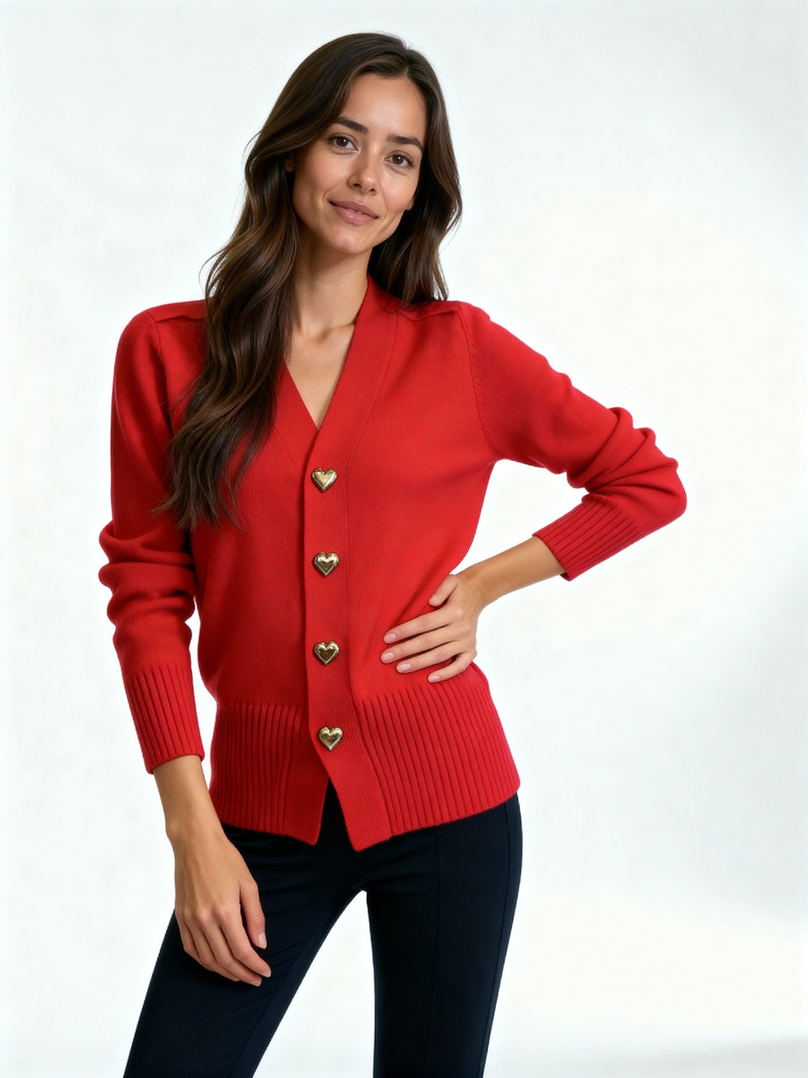 Alenya | Cárdigan de punto suave con botones dorados en forma de corazón