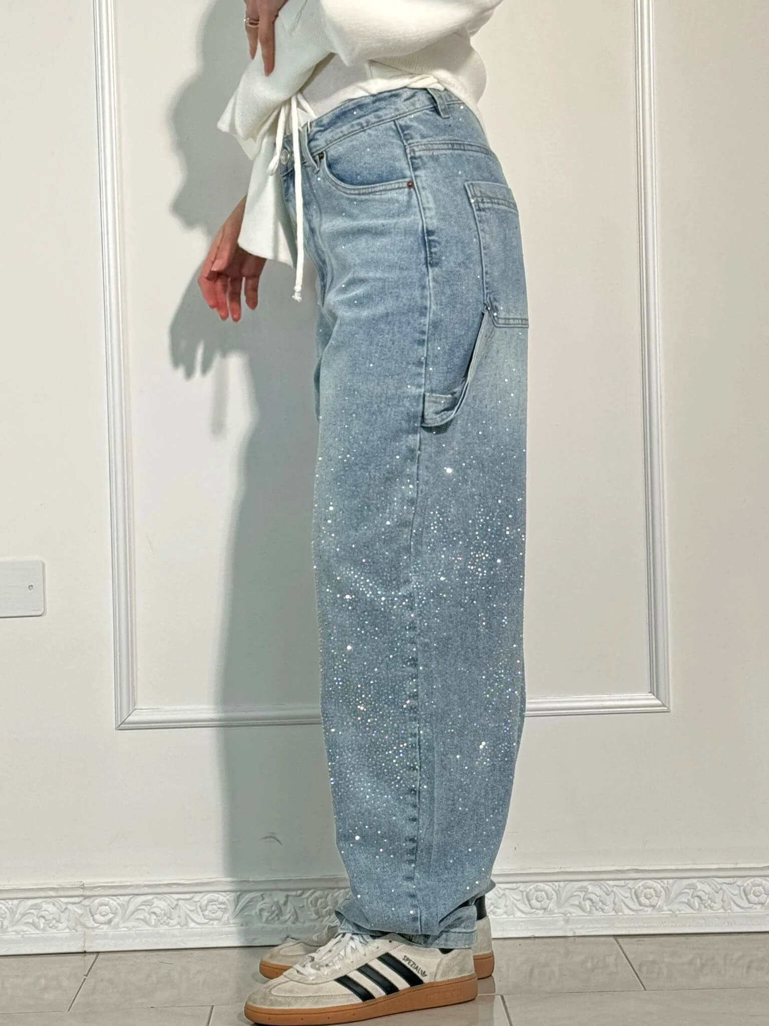 Pantalón Galaxy | Denim ancho con brillo de cristales