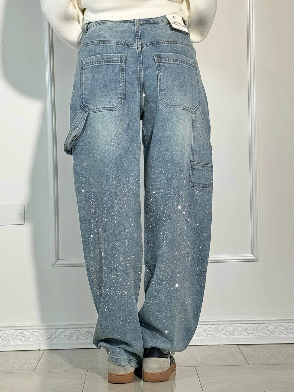 Pantalón Galaxy | Denim ancho con brillo de cristales