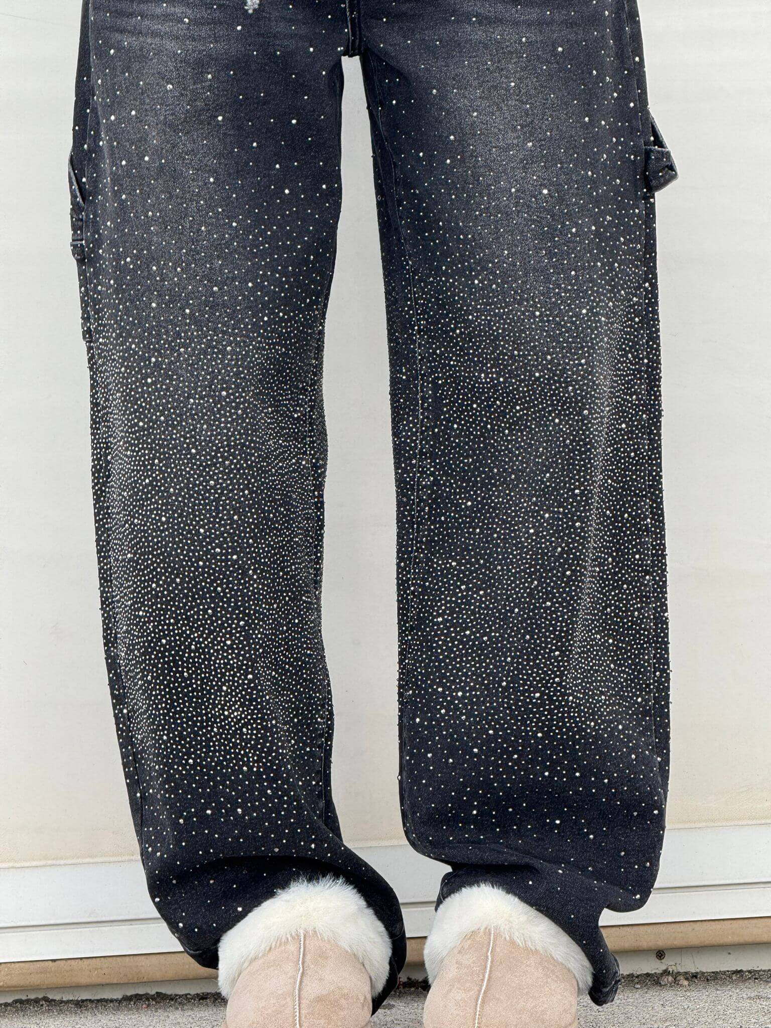 Pantalón Galaxy | Denim ancho con brillo de cristales