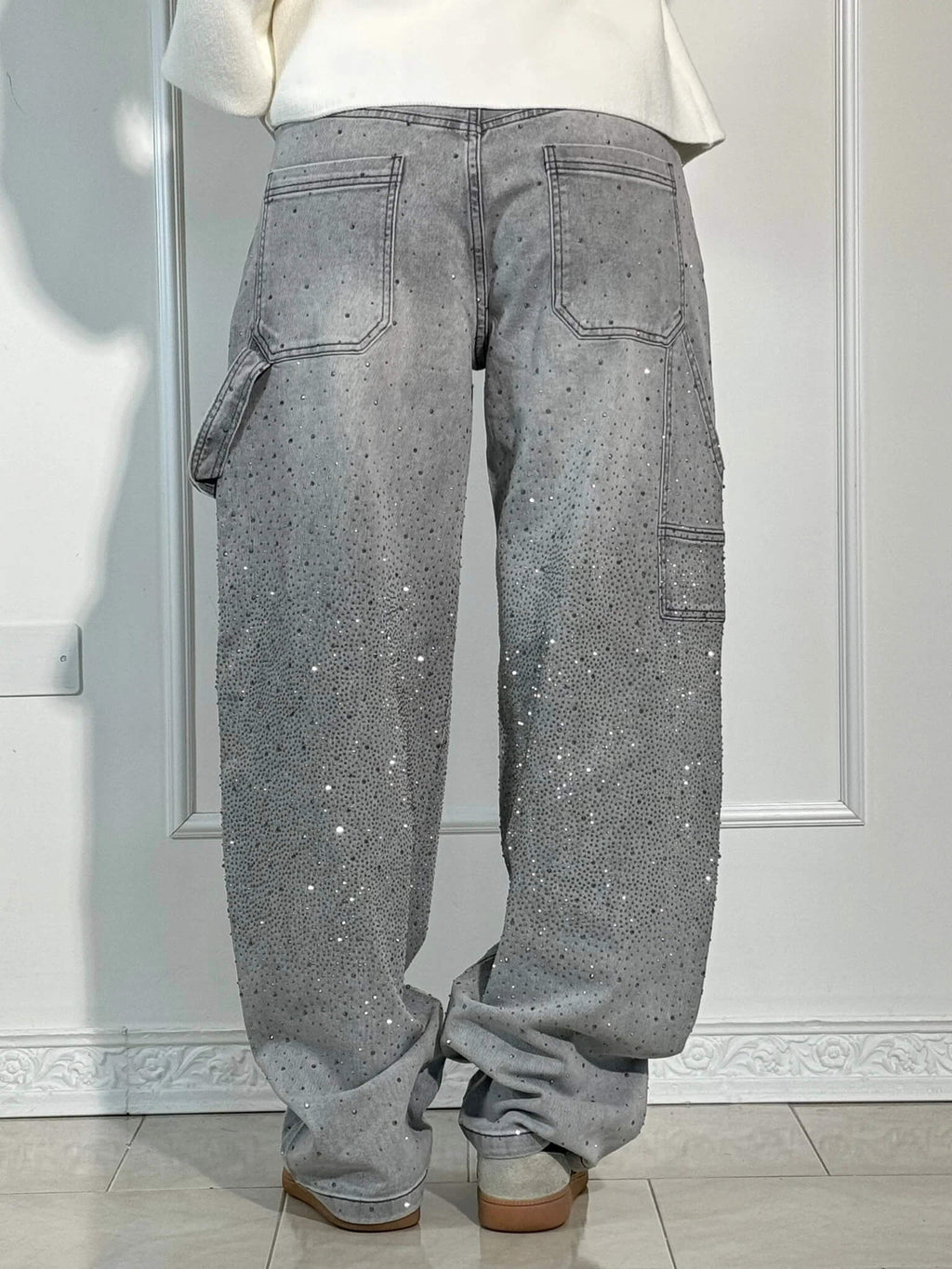 Pantalón Galaxy | Denim ancho con brillo de cristales