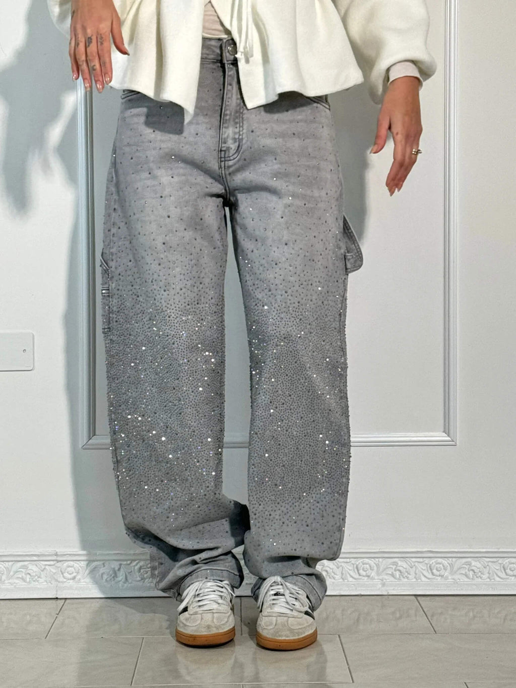 Pantalón Galaxy | Denim ancho con brillo de cristales