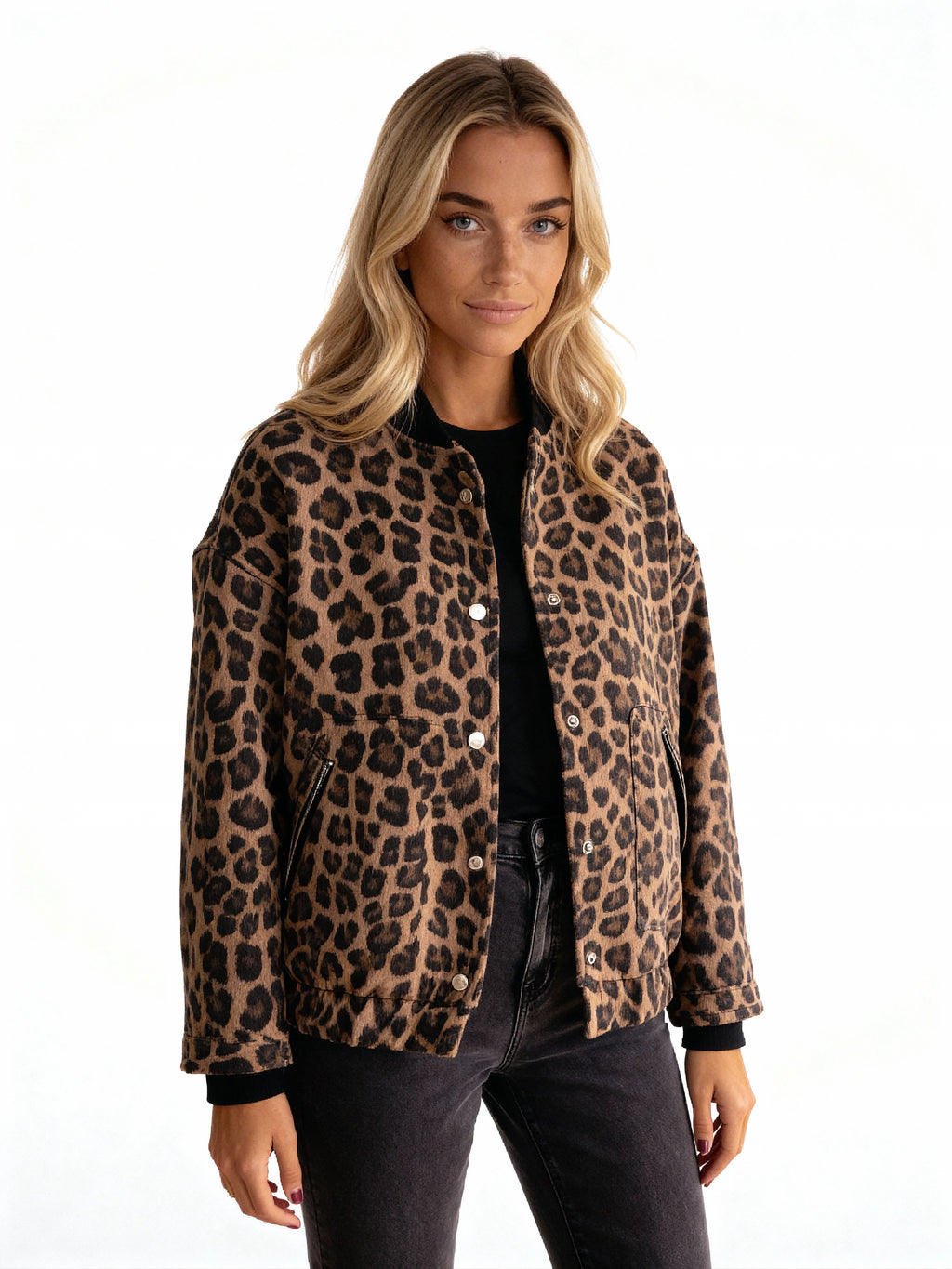 Rhea | Chaqueta bomber efecto borrego con estampado leopardo