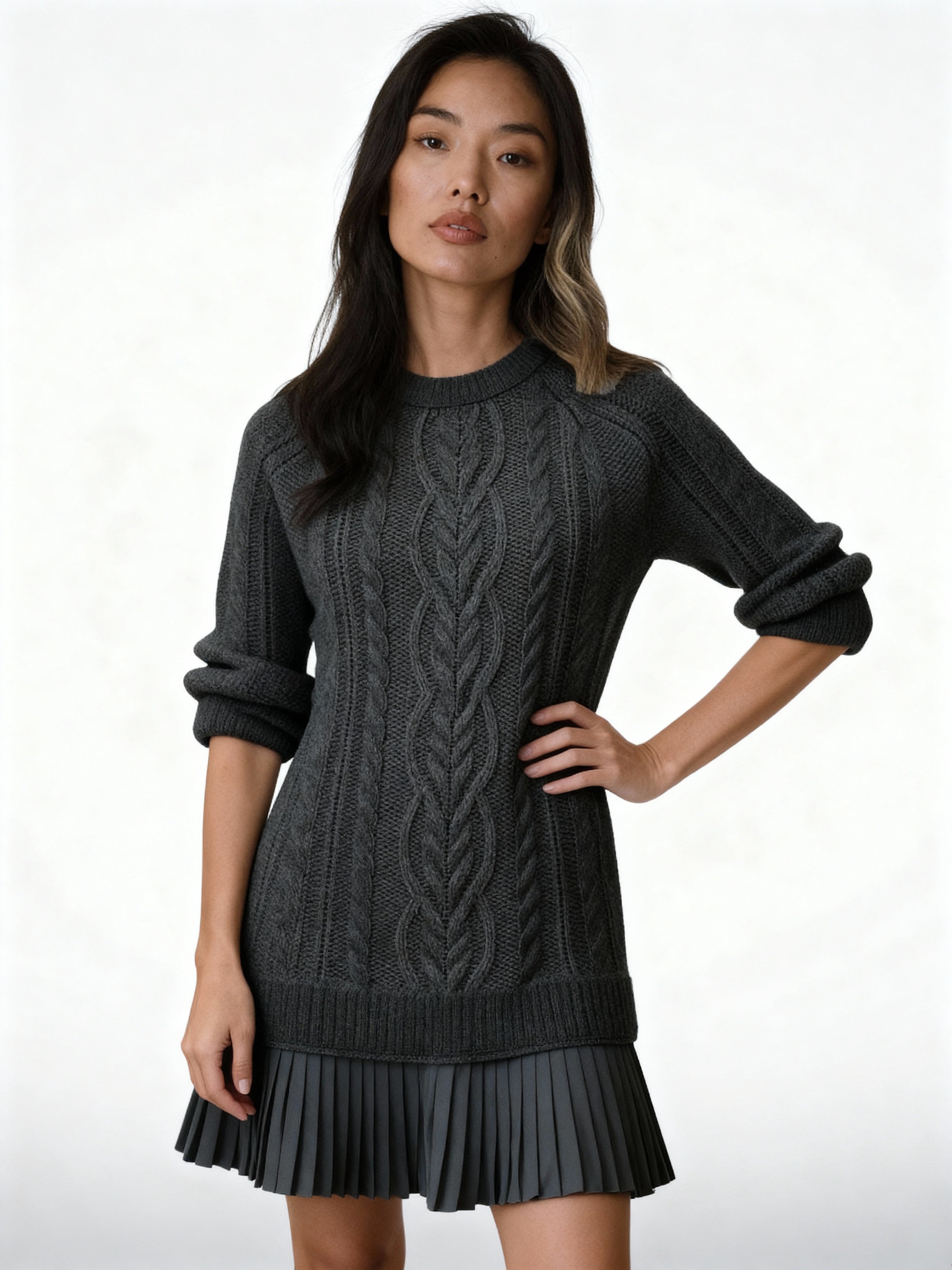 Eleni | Vestido de punto trenzado con falda plisada