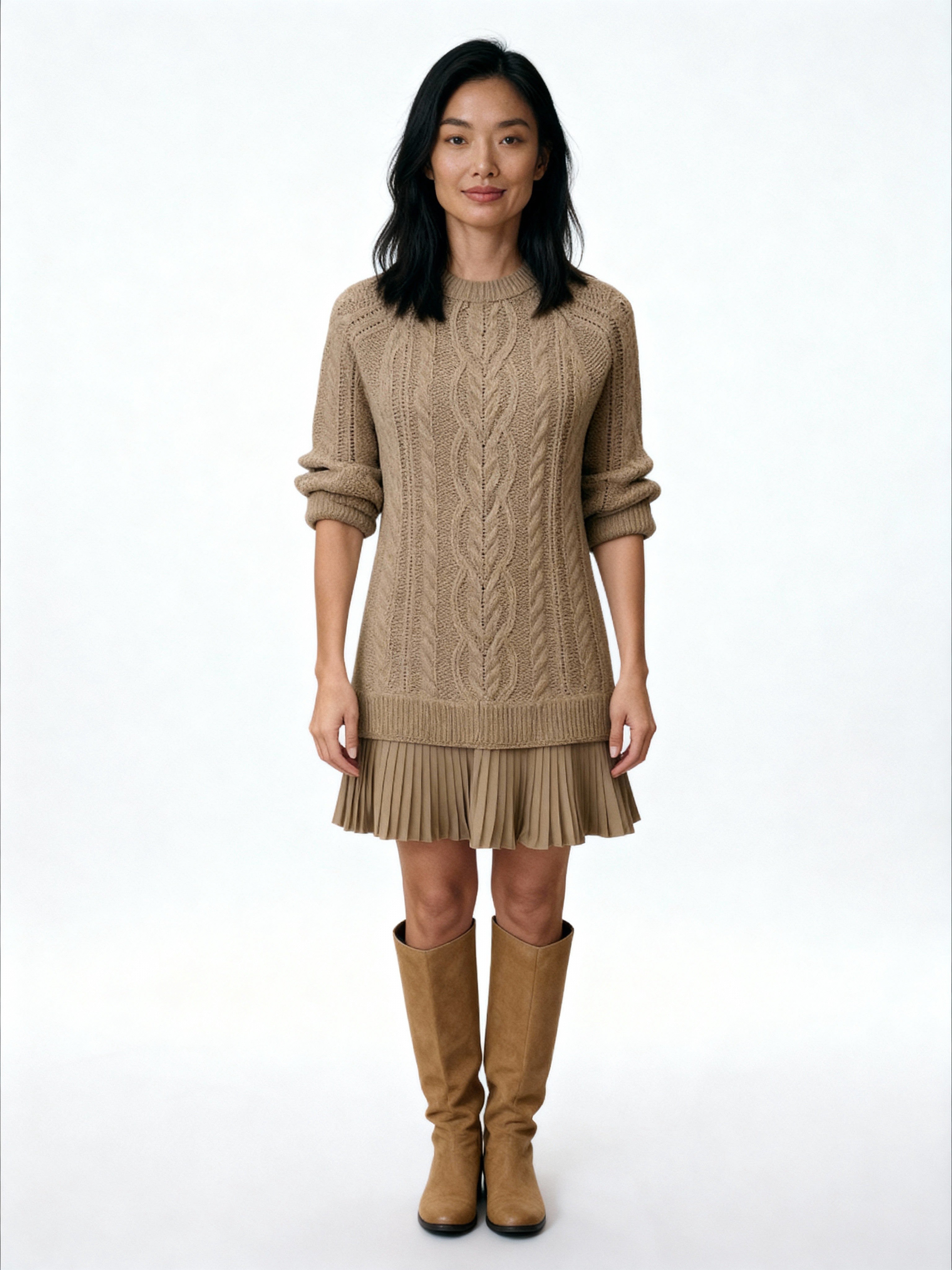 Eleni | Vestido de punto trenzado con falda plisada