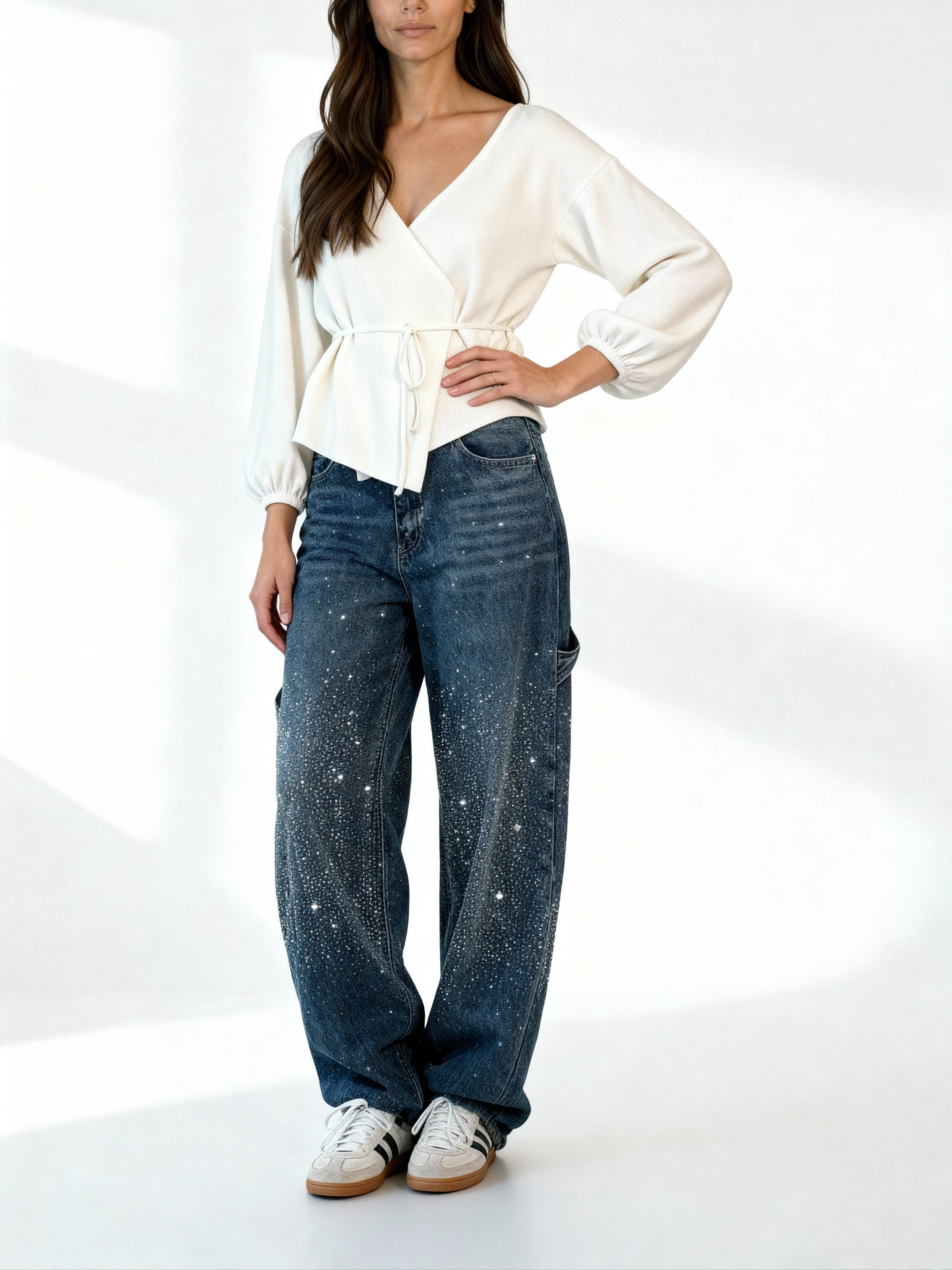 Pantalón Galaxy | Denim ancho con brillo de cristales