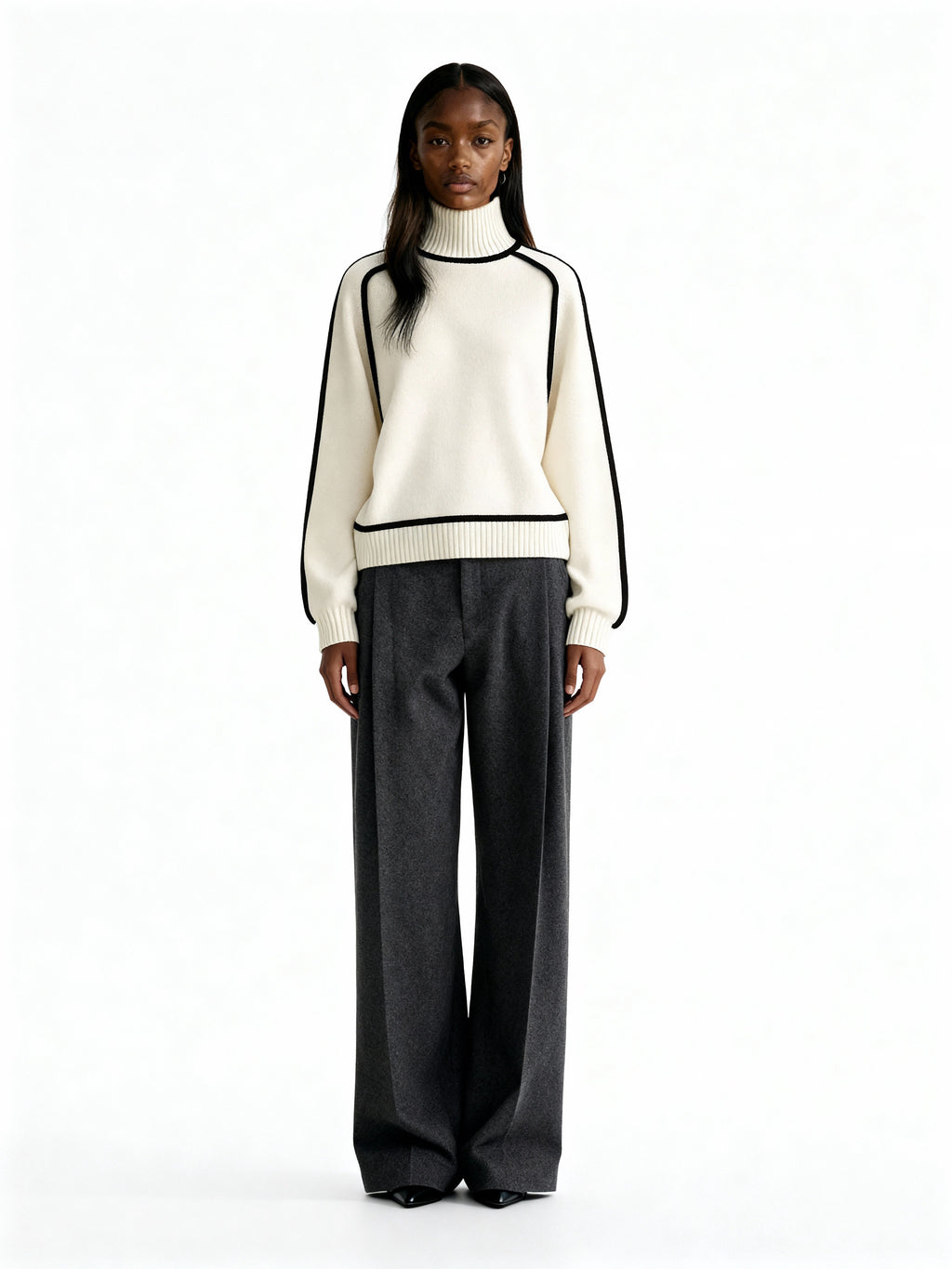 Mila | Jersey de punto con cuello vuelto y ribete contrastado