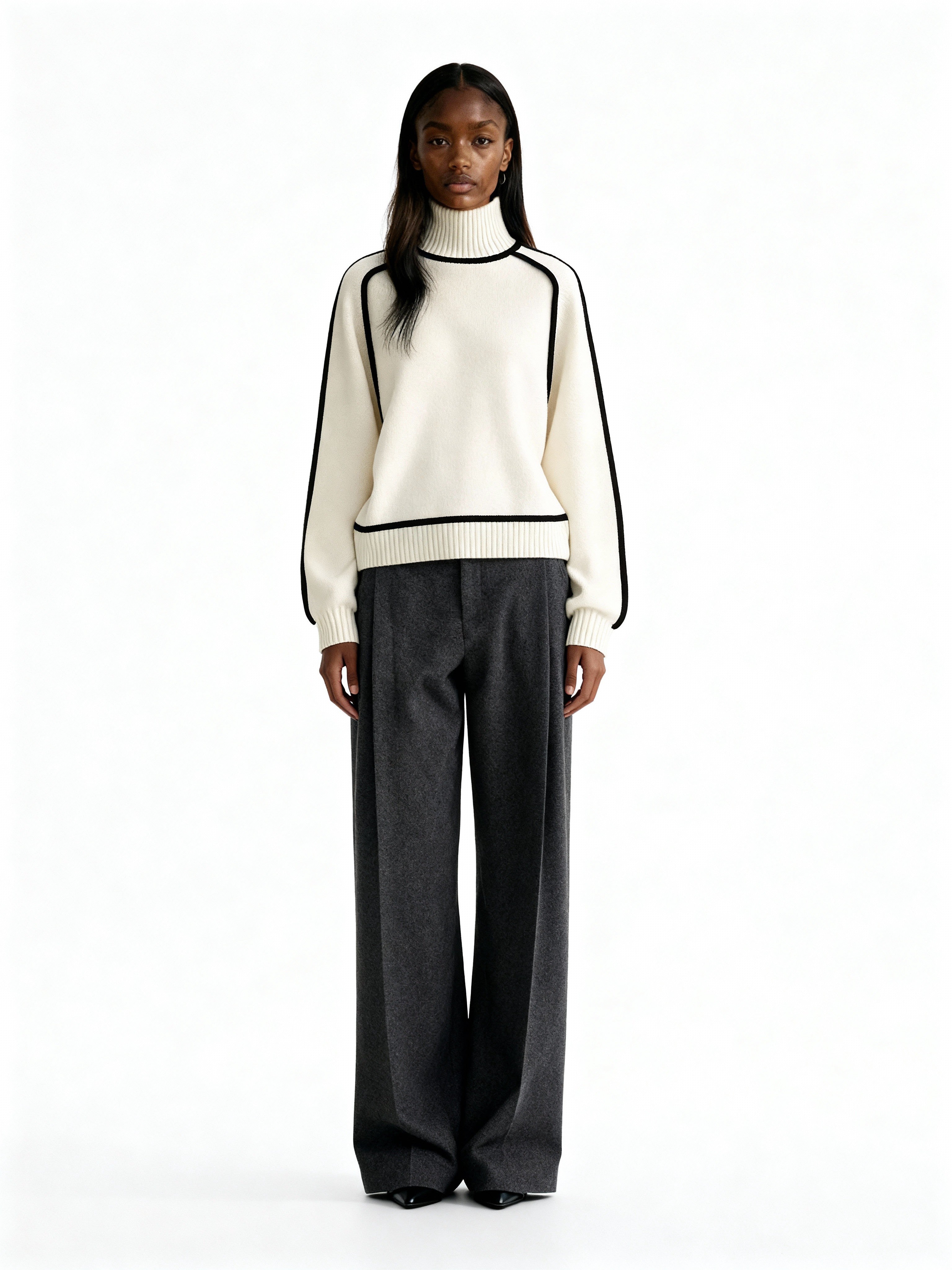 Mila | Jersey de punto con cuello vuelto y ribete contrastado