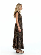 Léa | Vestido largo estampado animal con volantes en los hombros