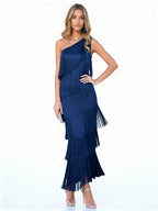 Noa | Vestido largo asimétrico de flecos