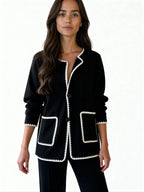 Conjunto Paris Knit | Chaqueta con ribete contrastado y pantalón fluido