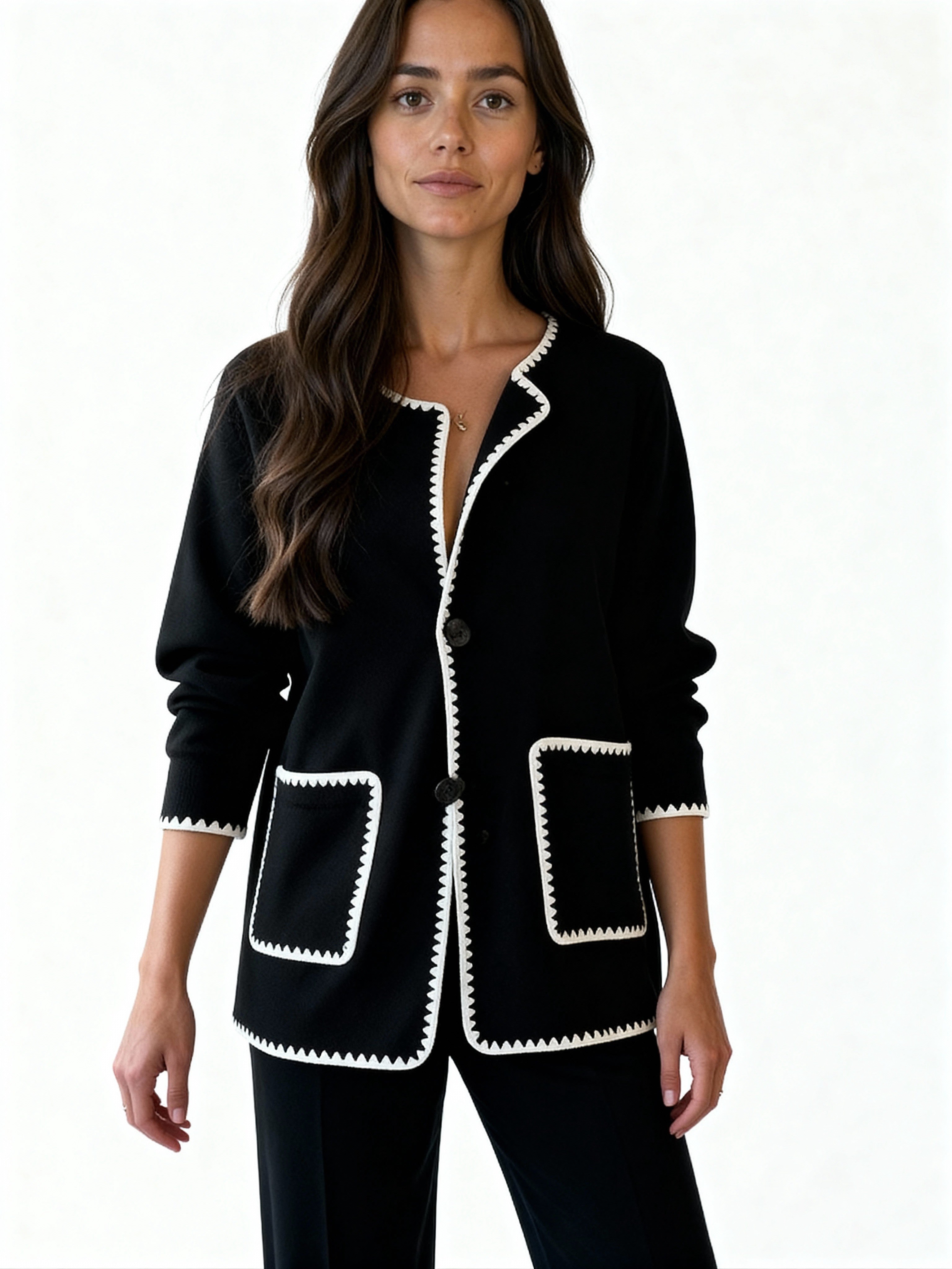 Conjunto Paris Knit | Chaqueta con ribete contrastado y pantalón fluido