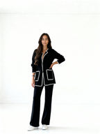 Conjunto Paris Knit | Chaqueta con ribete contrastado y pantalón fluido