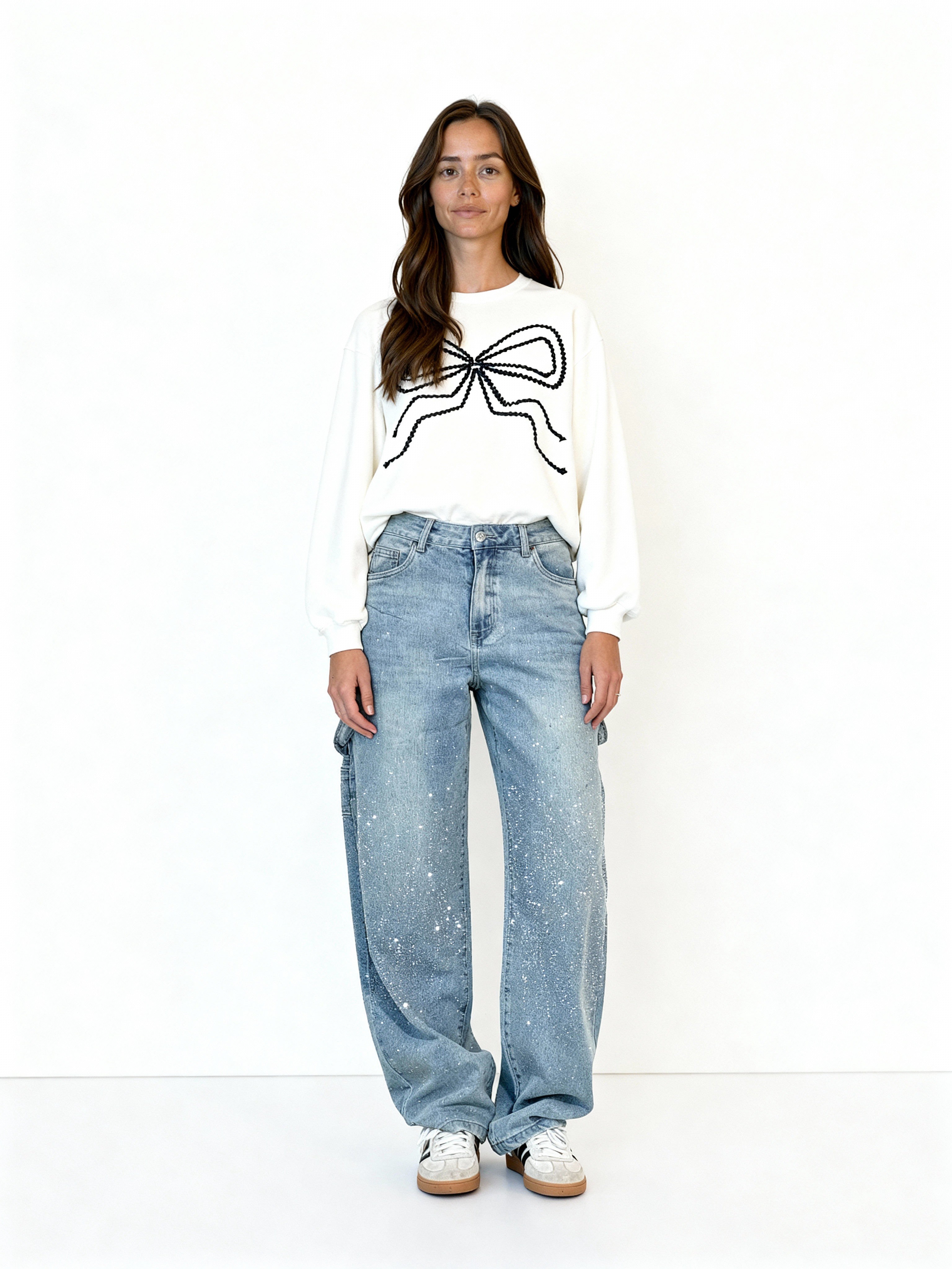 Pantalón Galaxy | Denim ancho con brillo de cristales