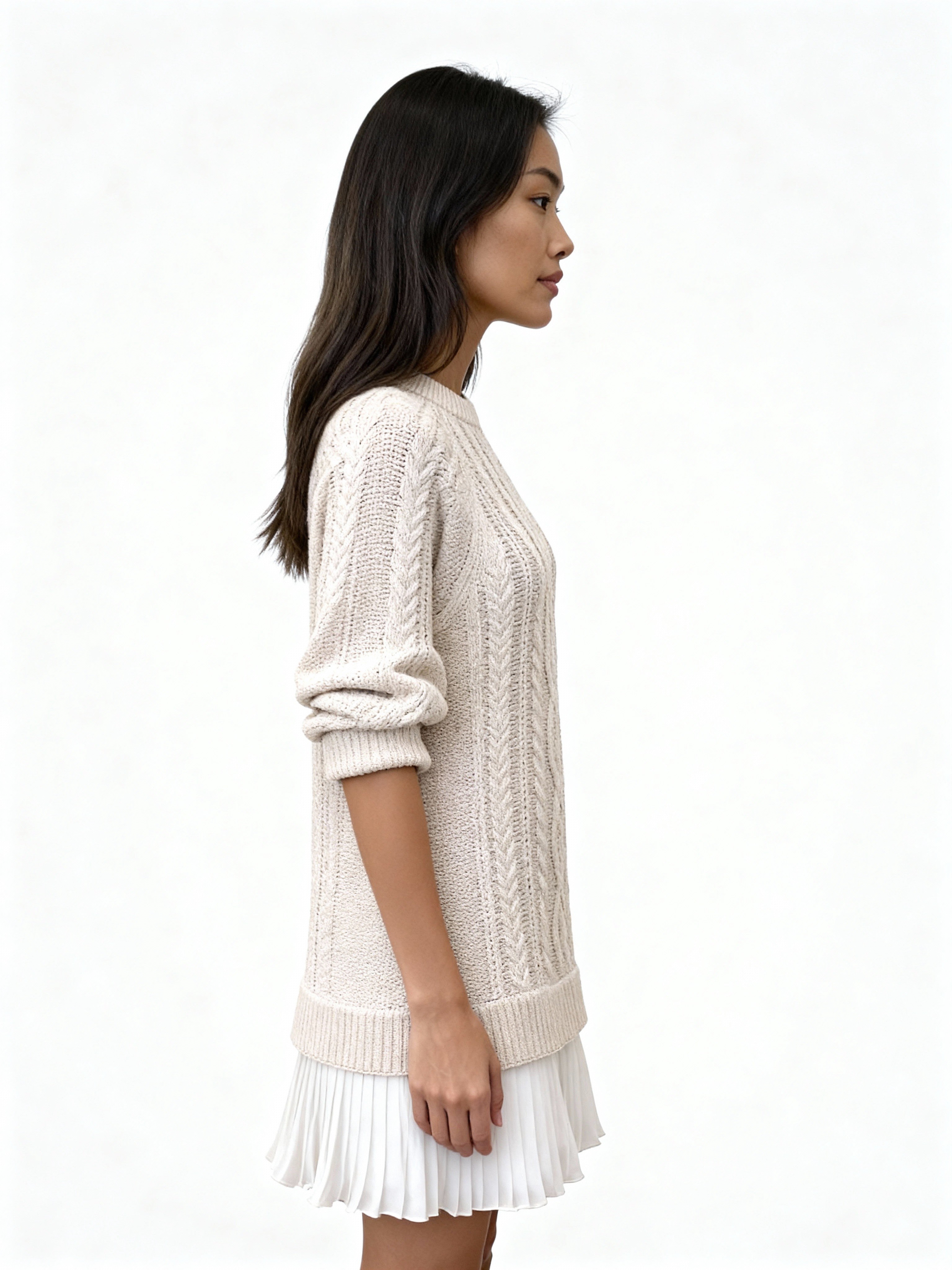 Eleni | Vestido de punto trenzado con falda plisada