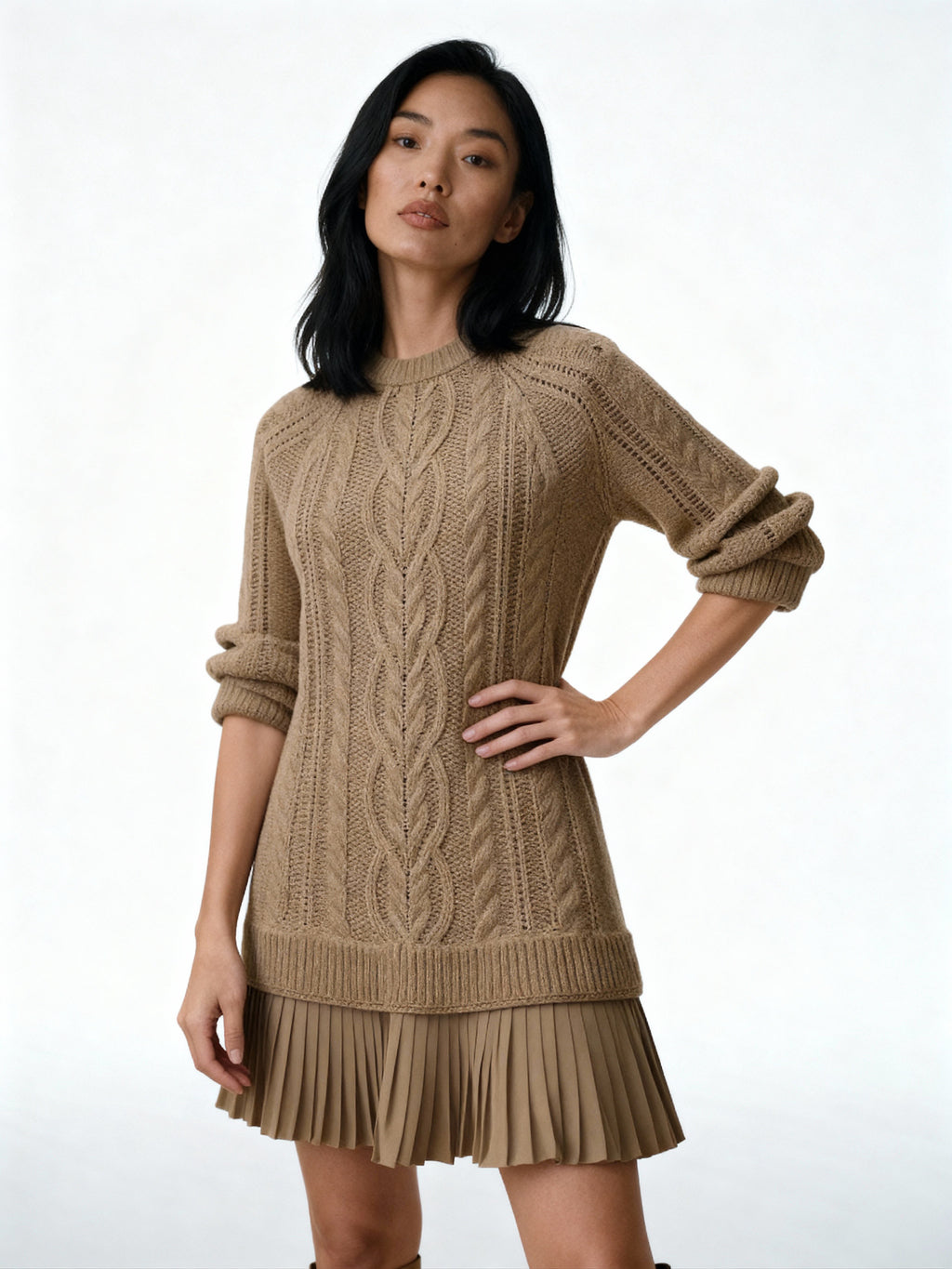 Eleni | Vestido de punto trenzado con falda plisada