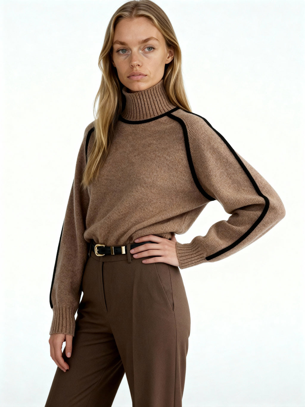 Mila | Jersey de punto con cuello vuelto y ribete contrastado