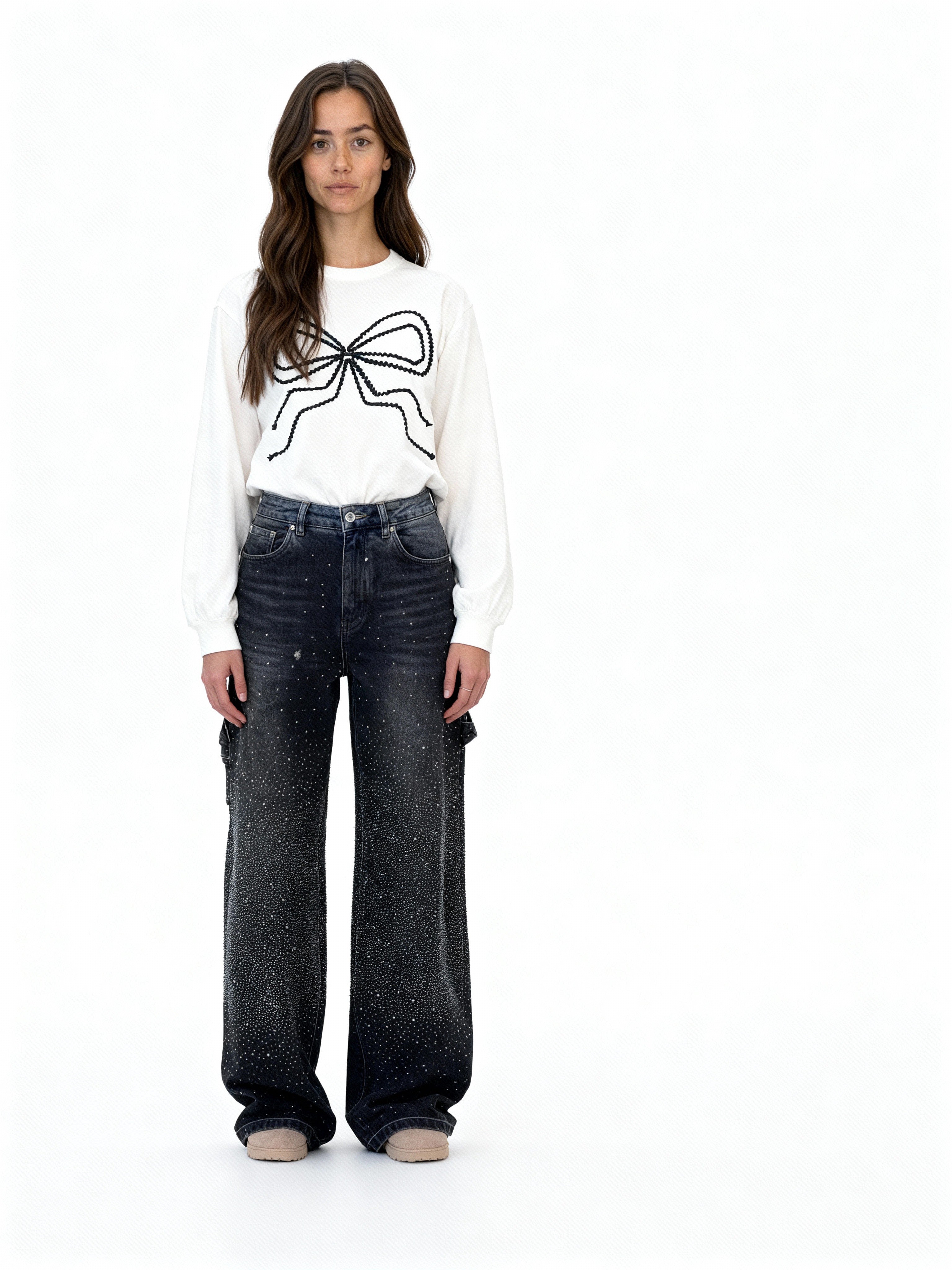 Pantalón Galaxy | Denim ancho con brillo de cristales