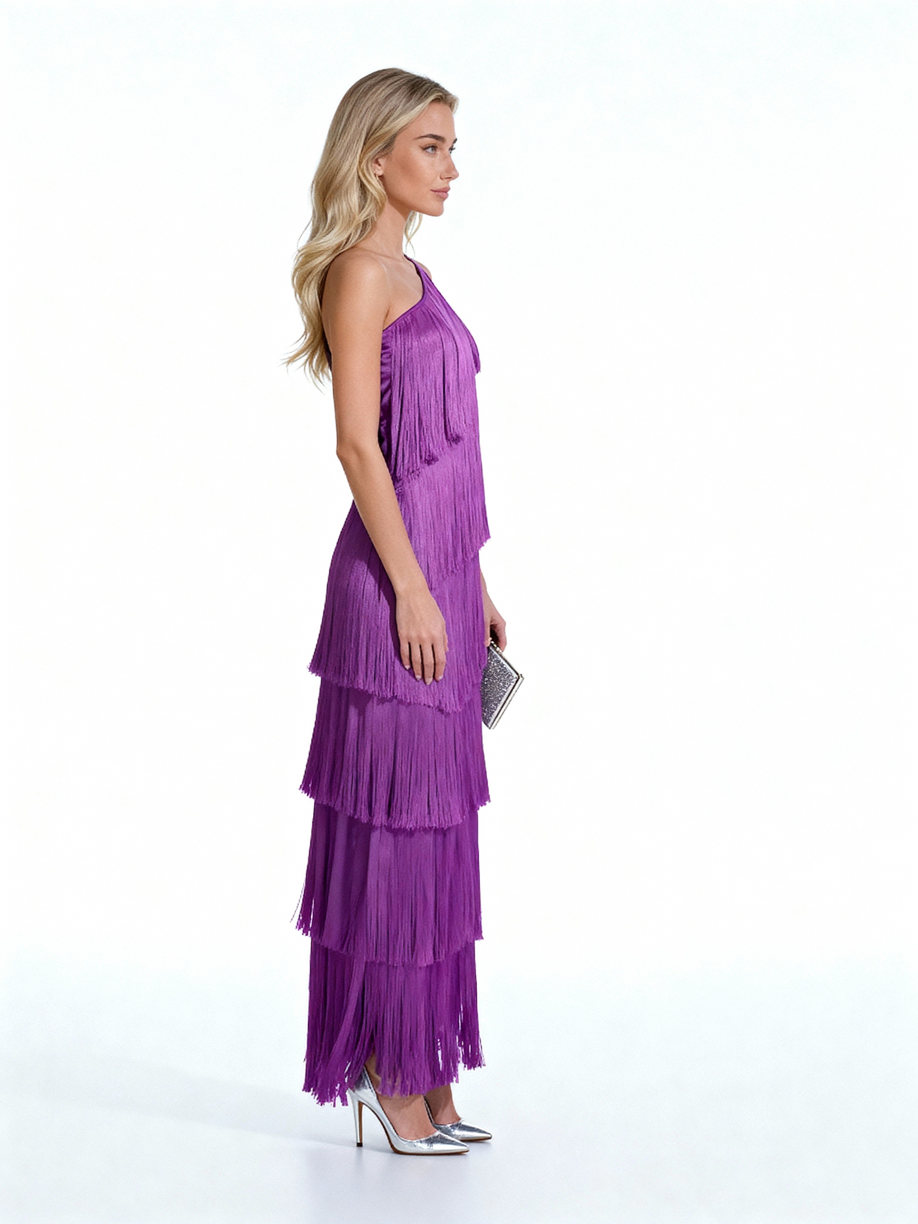 Noa | Vestido largo asimétrico de flecos