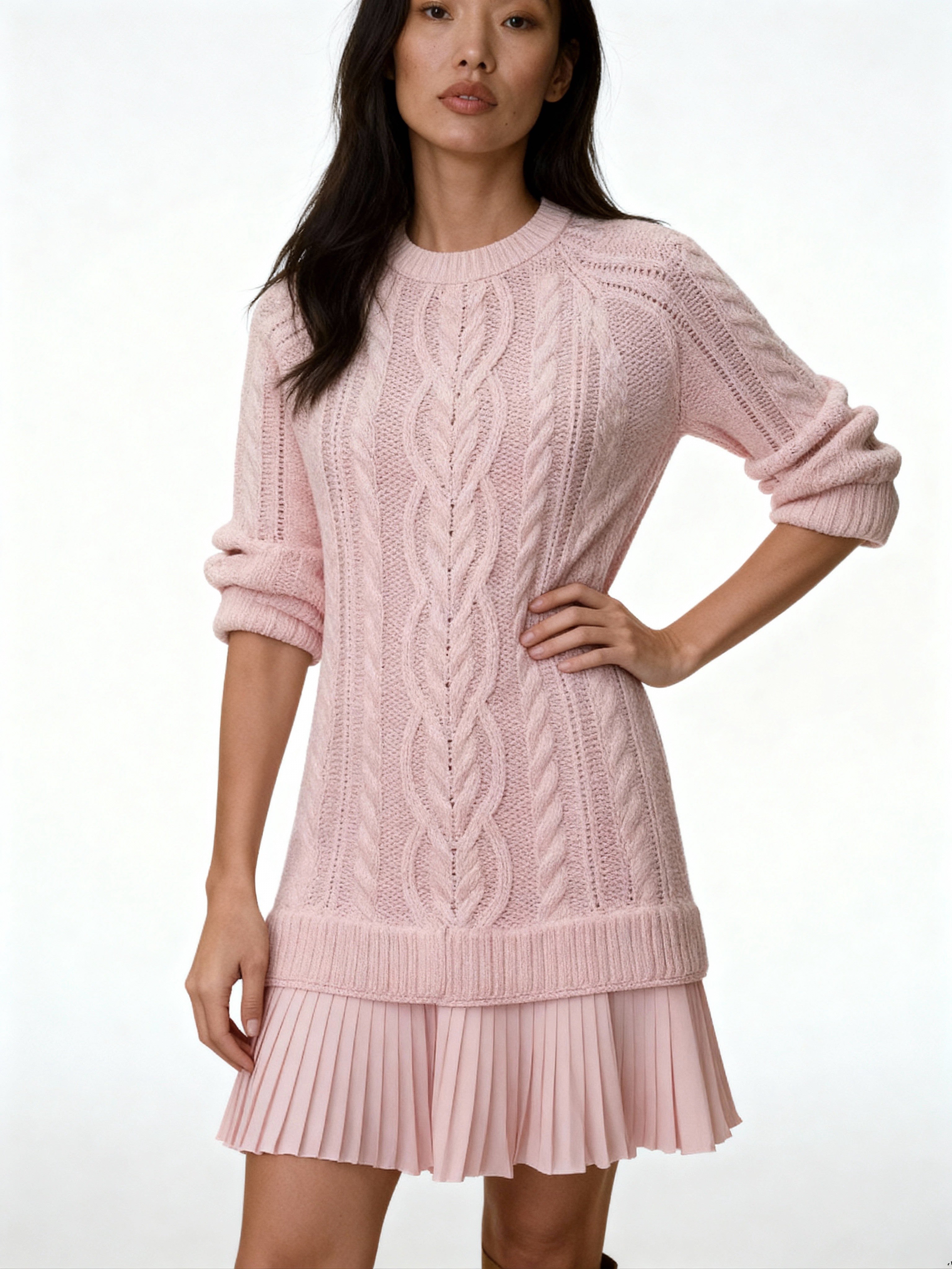 Eleni | Vestido de punto trenzado con falda plisada