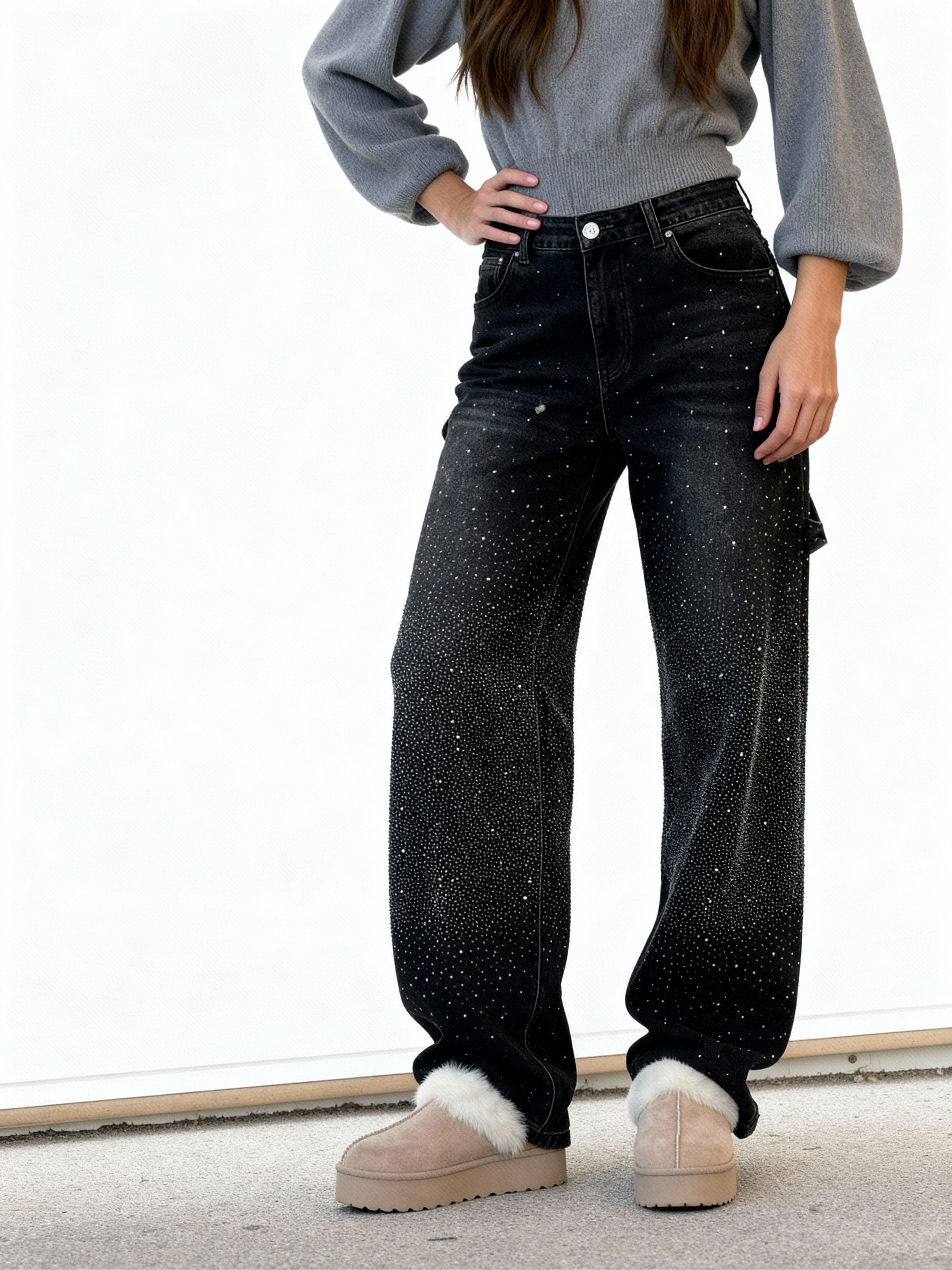 Pantalón Galaxy | Denim ancho con brillo de cristales