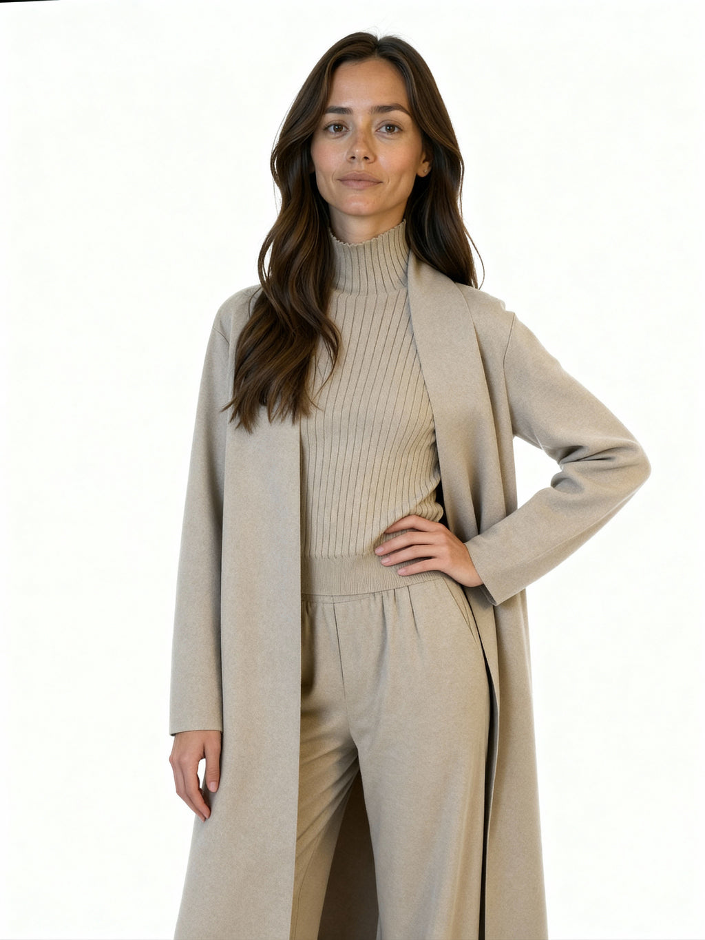 Conjunto Aura Knit | Chaleco de canalé y cárdigan largo