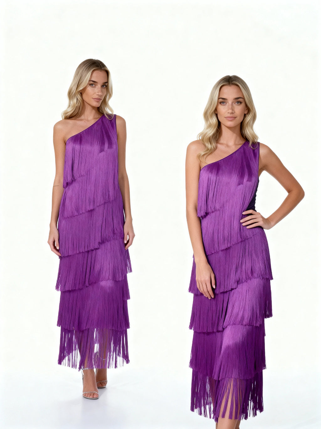 Noa | Vestido largo asimétrico de flecos