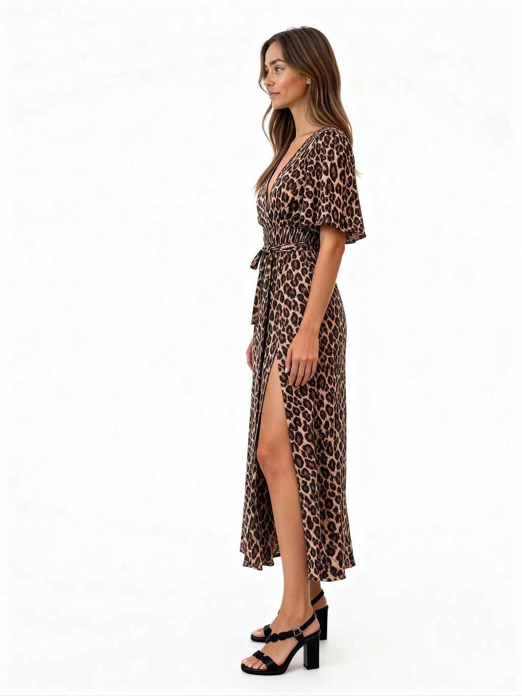 Maëlle | Vestido largo estampado animal con escote en V