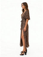 Maëlle | Vestido largo estampado animal con escote en V