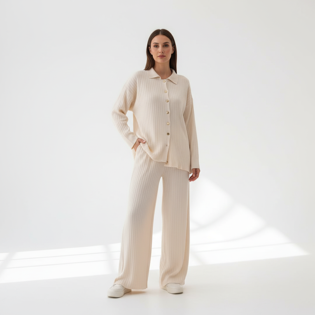 Conjunto Soft Rib | Camisa de punto y pantalón ancho
