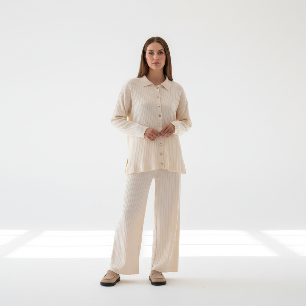 Conjunto Soft Rib | Camisa de punto y pantalón ancho