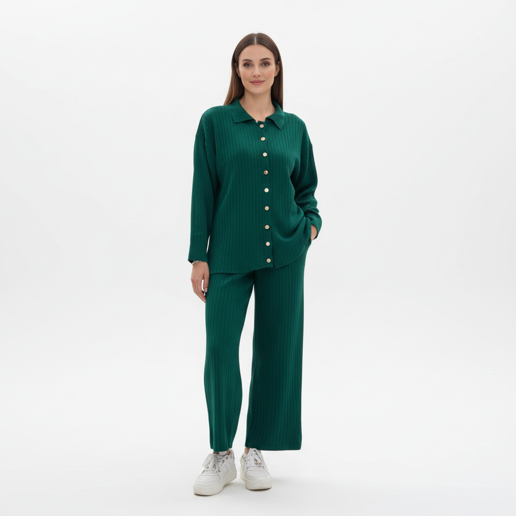Conjunto Soft Rib | Camisa de punto y pantalón ancho