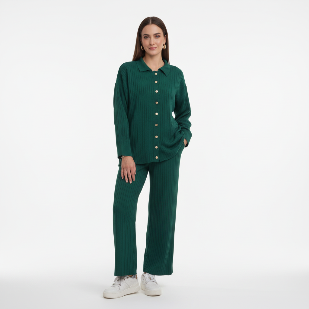 Conjunto Soft Rib | Camisa de punto y pantalón ancho