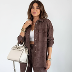 Conjunto Suede Touch | Camisa efecto ante y pantalón relax