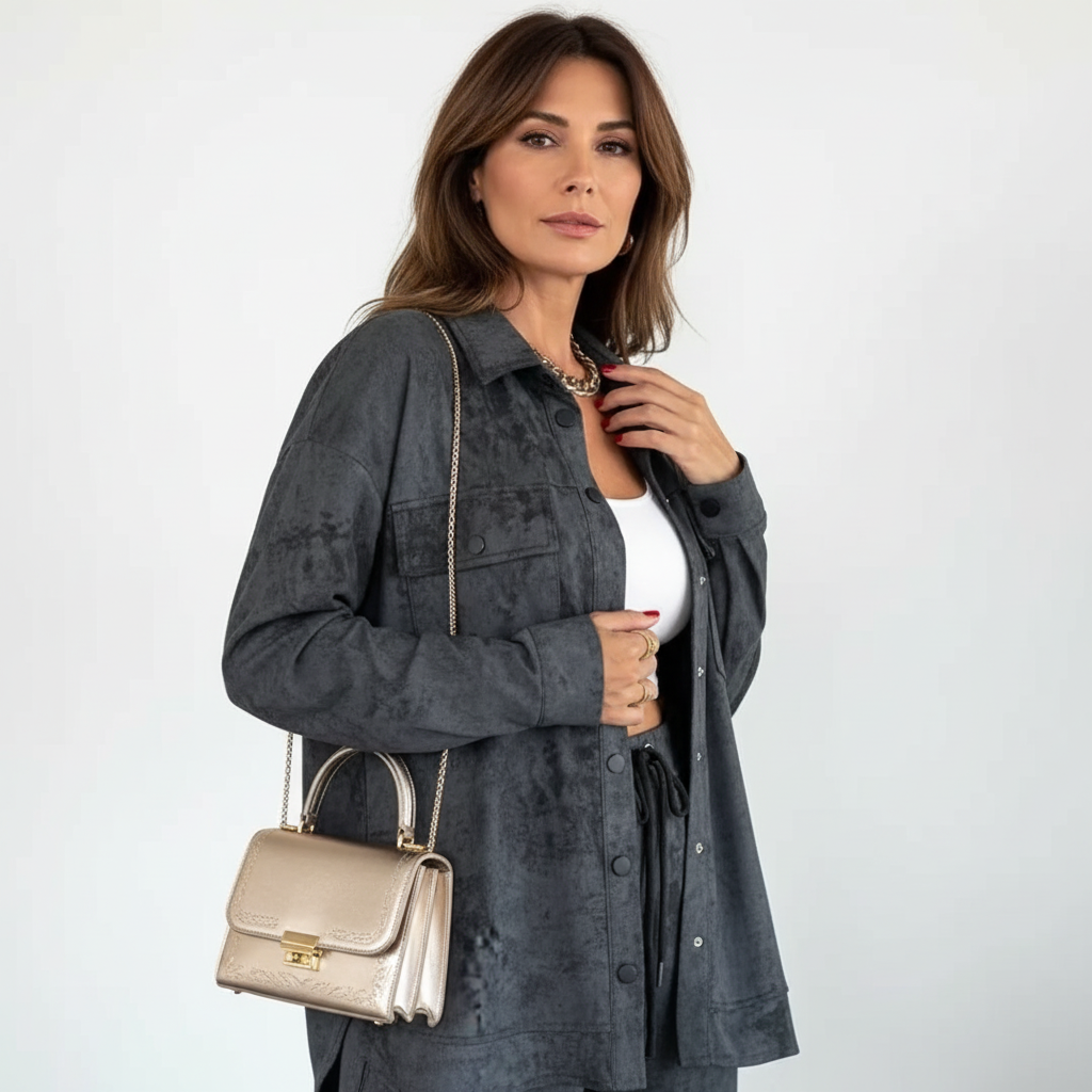 Conjunto Suede Touch | Camisa efecto ante y pantalón relax