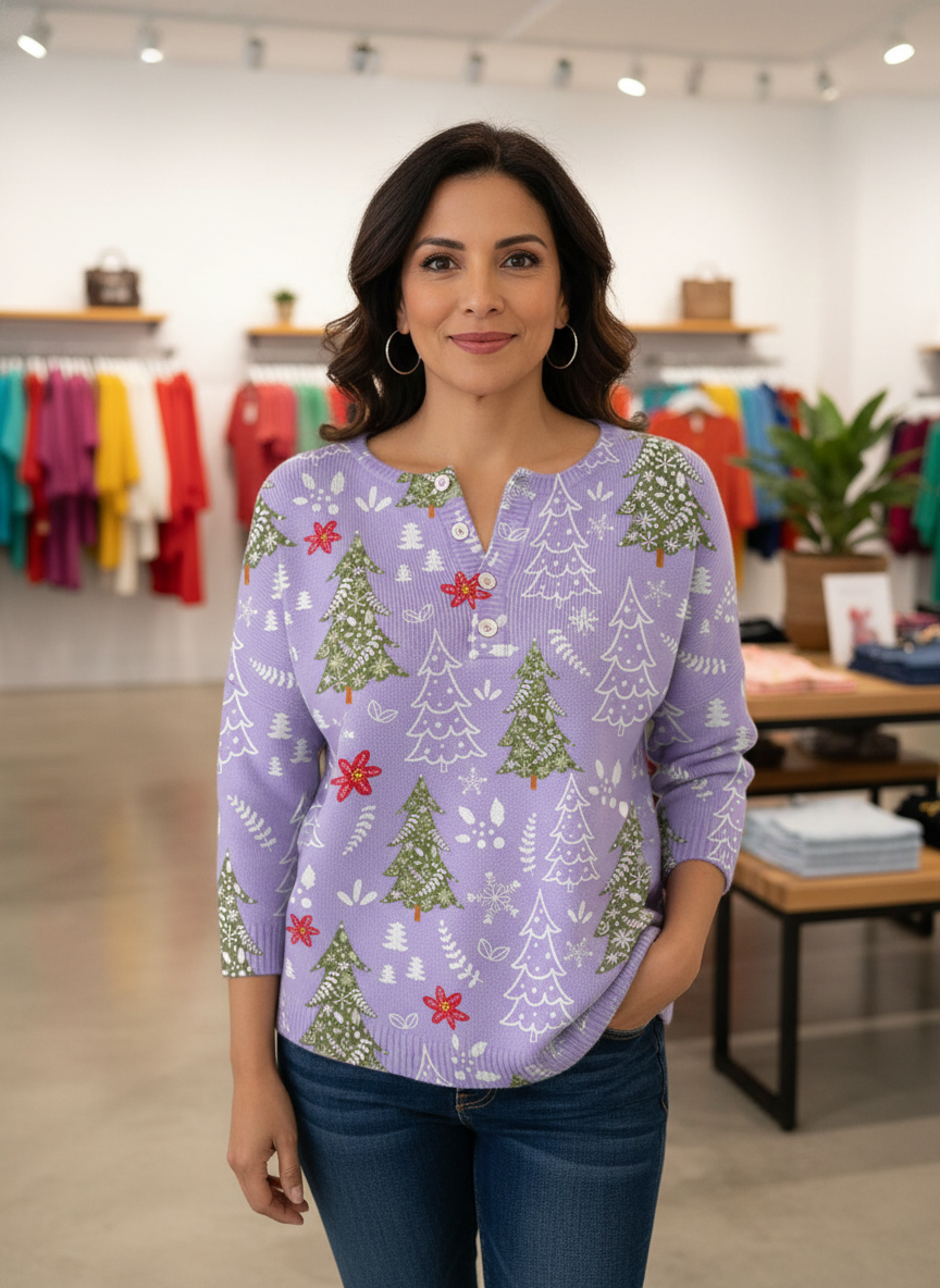 LUCÍA | SUÉTER NAVIDEÑO DE PUNTO CON ESTAMPADO FESTIVO