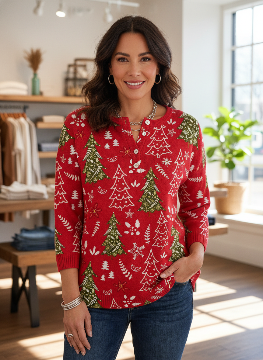 LUCÍA | SUÉTER NAVIDEÑO DE PUNTO CON ESTAMPADO FESTIVO